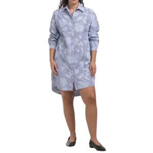 SBA BLUE MULTI Made In Italy Long Sleeve Striped Floral Mini Shirt Dress